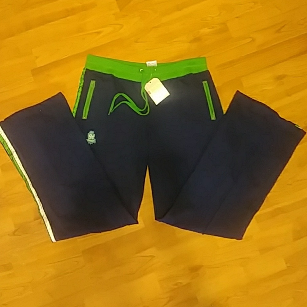 Track Pants Sz 11 Workout Sweats Loungewear drawstring NO BOUNDARIES Green Blue